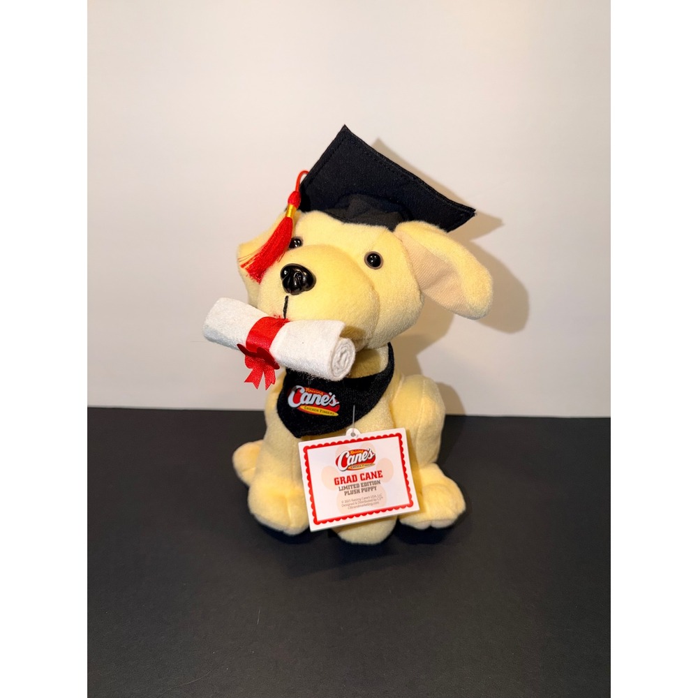 Raising Cane's Grad Cane 2023 Limited Edition Graduation Plush Puppy‎ Dog Yellow